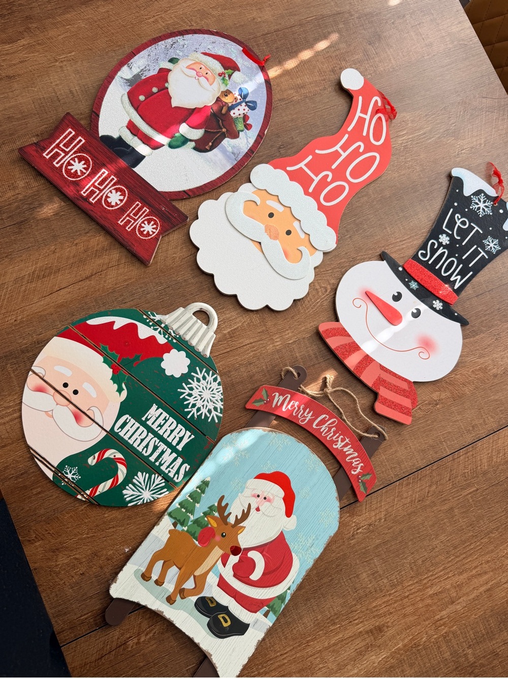 VTG Holiday Santa & Snowman Decorative Wall Ornaments - Red, White, Green